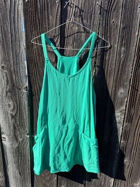 Green Racerback Dress Romper with Pockets